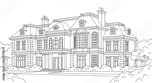 Victorian mansion with transparent background
