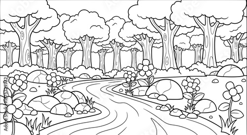 River in forest with transparent background