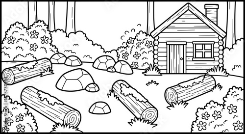 Turtle shells and logs in natural outdoor setting with transparent background