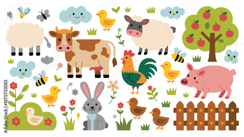 Cute Farm Animals and Nature Elements Collection sheep