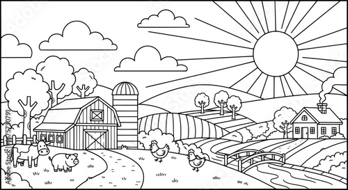Farm landscape with transparent background