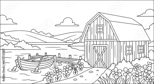Rural barn with transparent background