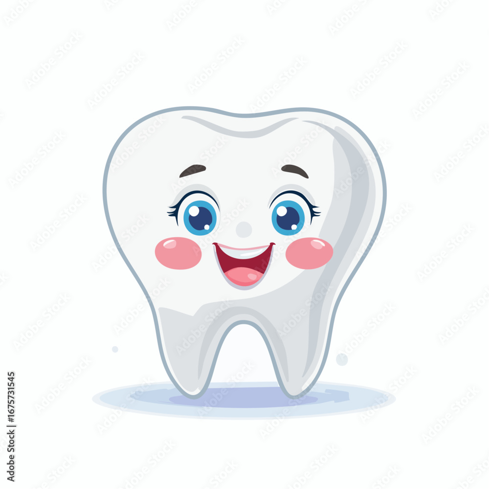 Cute smiling cartoon tooth character with a happy face. An adorable mascot for pediatric dentistry and oral hygiene, isolated on a white background Cute smiling cartoon tooth character with a happy face. An adorable mascot for pediatric dentistry and oral hygiene, isolated on a white background
