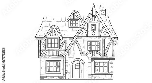 Traditional house with detailed architecture and steep roof