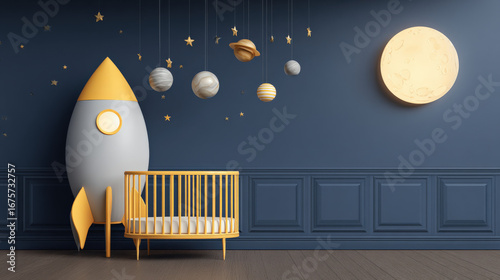 Wallpaper Mural Space-themed nursery with moonlight accents, rocket crib, and star elements, sparking early imagination through a galaxy-inspired interior for babies Torontodigital.ca