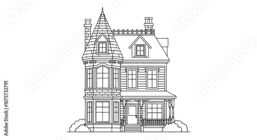 Historic Victorian house with transparent background