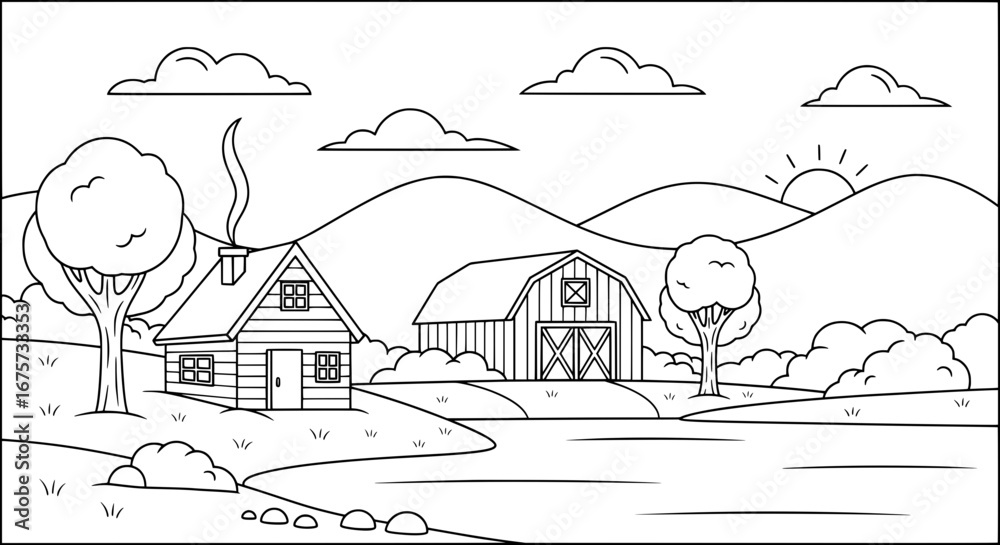 Fototapeta premium Farmhouse and barn with transparent background