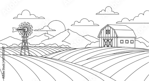 farm landscape with mountains and sky transparency