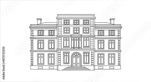Elegant multi-story mansion with transparent background