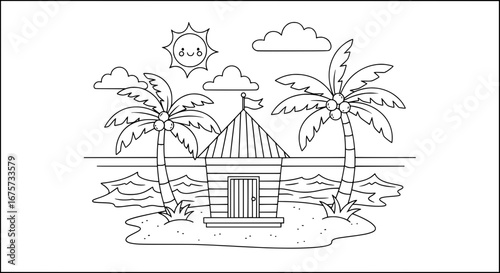 Tropical beach hut with transparent background