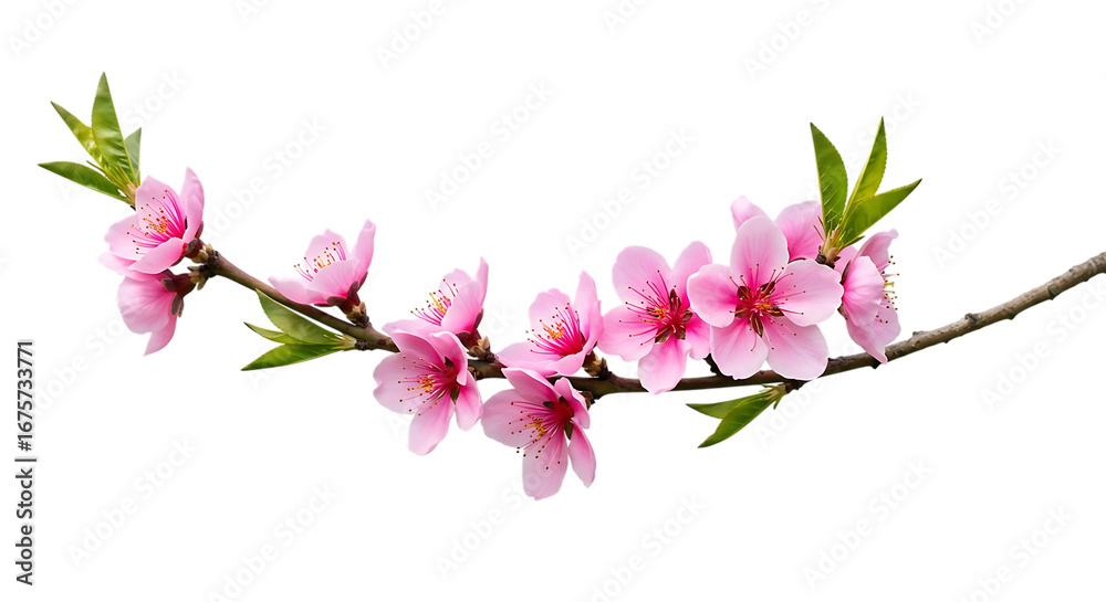 Obraz premium Branch of Pink Blossoms on a Transparent Background Highlighting Spring's Elegance