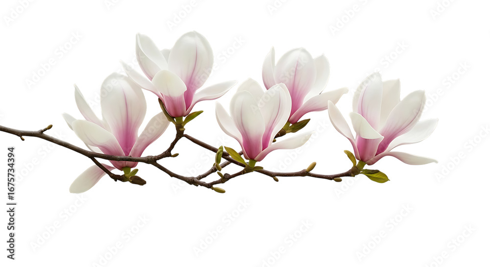 Obraz premium Elegant Branch of Pink and White Magnolia Flowers on a Transparent Background