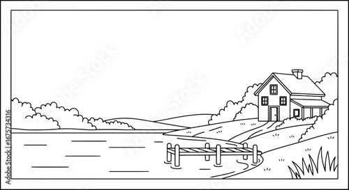 House by lake with transparent background