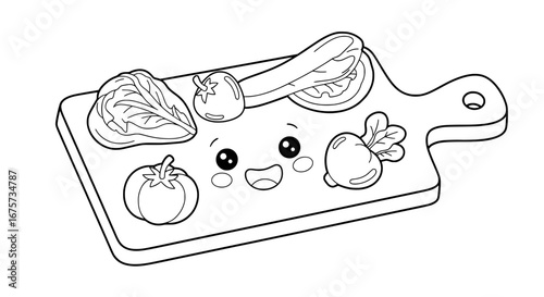 Cutout of fresh vegetables on chopping board with transparent background