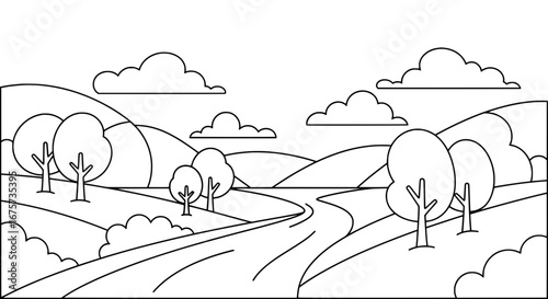 Scenic landscape with rolling hills and trees with transparent background