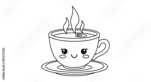 Kawaii smiling coffee cup with transparent background
