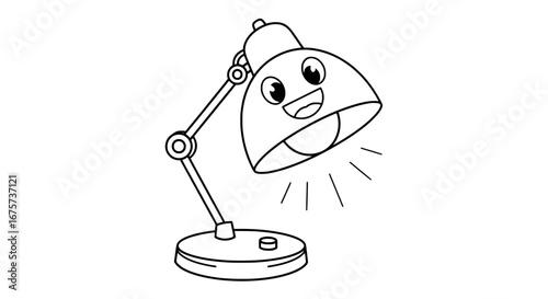 Playful desk lamp with a smiling face on transparent background