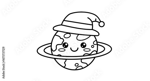 Cute planet with hat and smiling face with transparent background