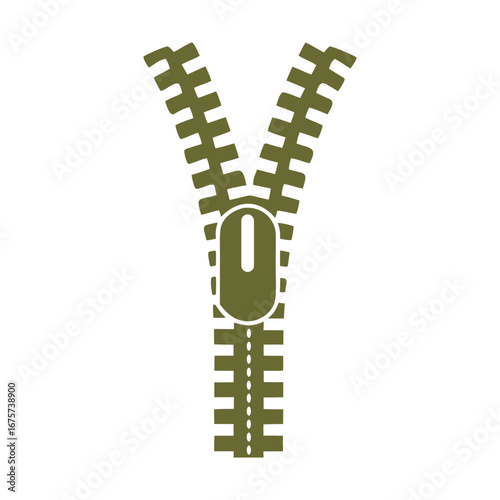 Olive green zipper with white background and oval slider fastener closure