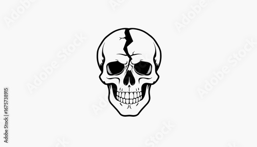 Cracked skull illustration on a white background for graphic design
