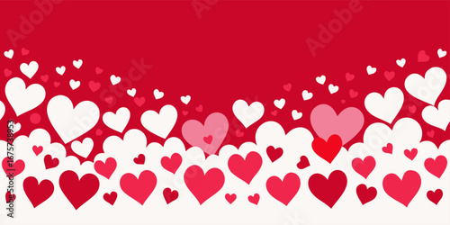 A festive border of red and pink hearts on a vibrant red background