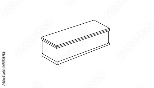 Outline of a coffin from a diagonal perspective on a white background for thematic design
