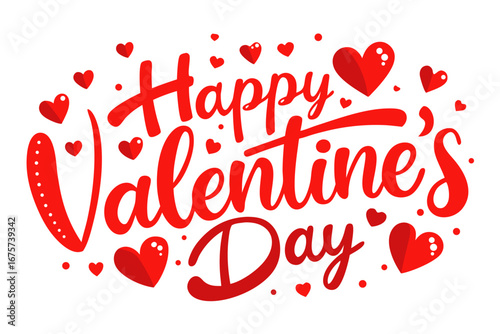 Happy valentine s day with red hearts and dots