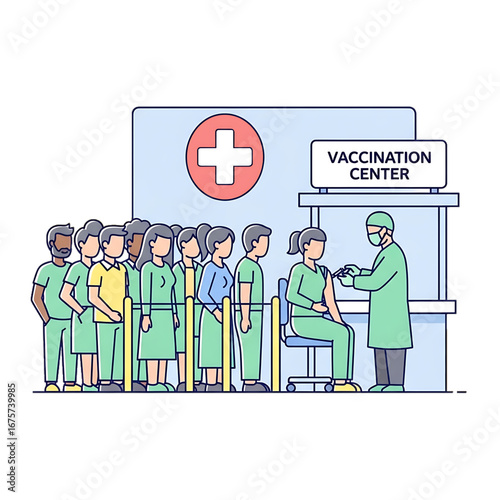 People waiting in line for vaccination.