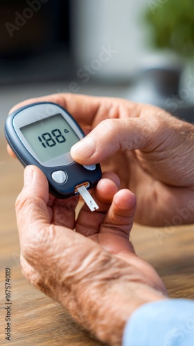 Wallpaper Mural Close-up of hands checking blood sugar level with a glucometer, symbolizing healthcare, diabetes awareness, and medical testing. Torontodigital.ca
