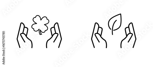 Black line Hand hold a leaf of the plant icon isolated on white background. Care nature. Leaf shoots with environmental protection. Set icons in color square buttons. Vector