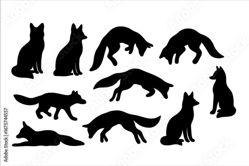 A collection of fox silhouettes in various poses, conveying dynamism and elegance