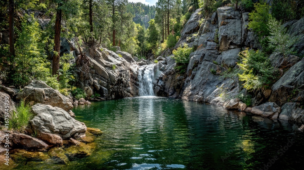 Fototapeta premium Mountain waterfall cascading into a pool