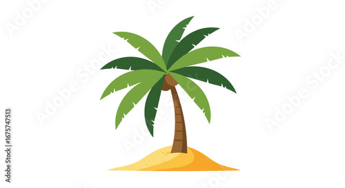 Tropical palm tree on sandy beach, evokes vacation vibes, perfect for travel and leisure projects