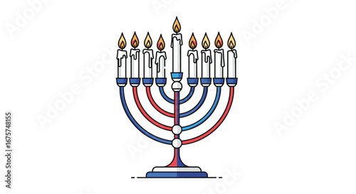 Hanukkah menorah with lit candles celebrating Jewish holiday with vibrant colors and detail
