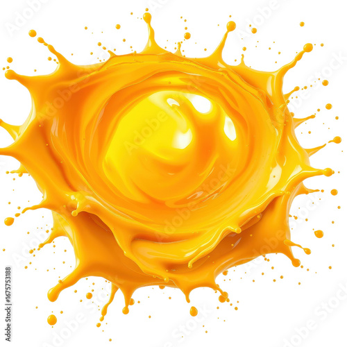 dynamic mango juice splash creating circular whirl in bright background  