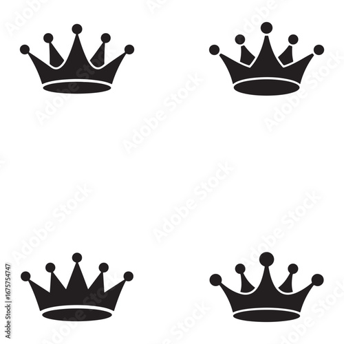 Four Simple Black Crown Silhouettes Against a White Background