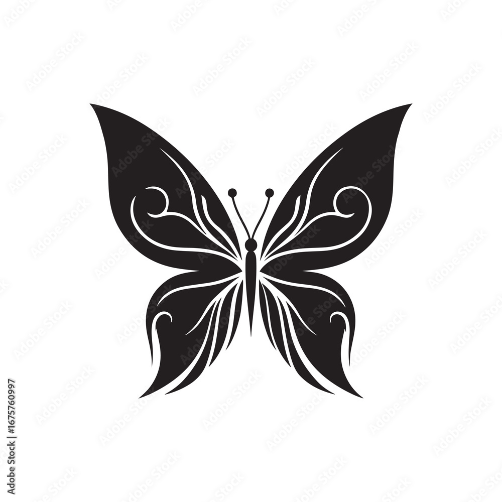 Obraz premium Black Butterfly Silhouette Vector on White Background.