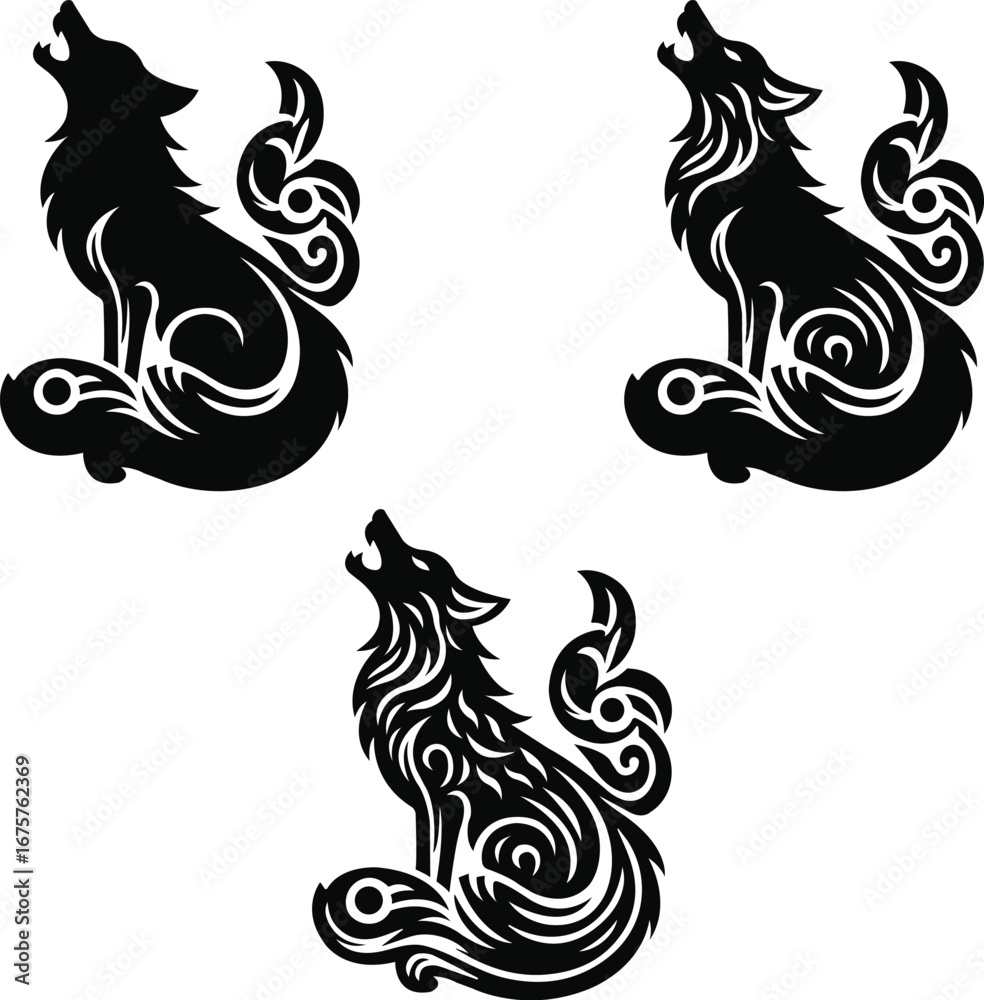 Obraz premium wolf tattoo style vector collection, decorative wolf vector art collection
