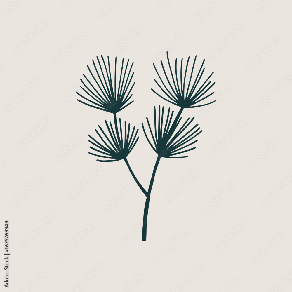 Obraz premium Christmas pine branch floral hand drawn print. Scandinavian-inspired floral motif, perfect for cozy Xmas greeting cards, invitations, posters, scrapbooks.