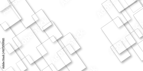 Modern minimal and clean white background with realistic line. light silver background modern design. Creative design with white boxes and 3d white rectangle business card.  Abstract wavy white lines 