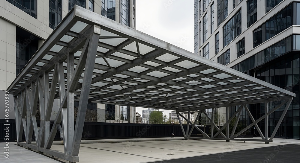 Fototapeta premium Contemporary Architectural Carport Design with Geometric Structure.