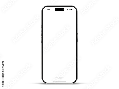 Realistic smartphone mockup. Mobile phone vector with isolated on white background. Device front view. 3D mobile phone with shadow. Realistic, high quality smart phone mockup for ui ux presentation.