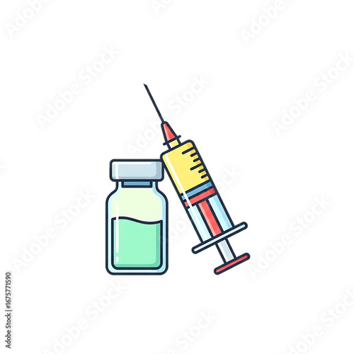 Syringe and vaccine bottle for immunization.