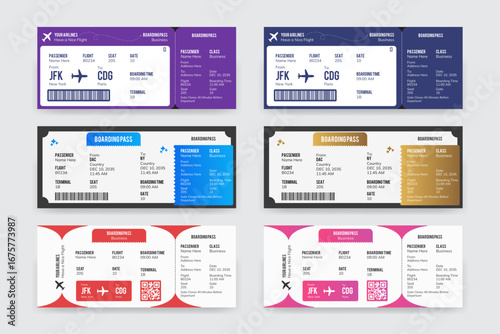 Boarding Pass Invitation For Airplane, Bundle of Airline Boarding Pass Design Template. Minimalist Flight Ticket