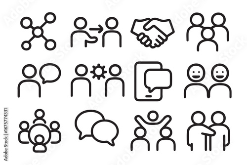 Clean rounded corporate communication icons set