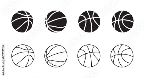Basketball icon set illustration.  Basketball icon set in flat and line style. Basket ball symbol, vector illustration.  