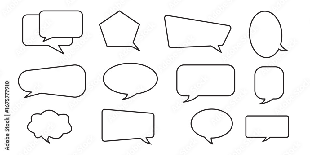 Obraz premium Set of speech bubbles. Speak bubble text, cartoon chatting box, message box. Blank empty speech bubbles. Speech bubble comic sign.