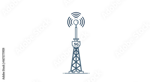 Illustration of network tower wireless communication technology antenna infrastructure cellular signal transmission on transparent background