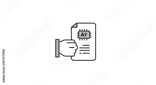 Artificial intelligence document hand holding ai technology paper innovation future system data on transparent background