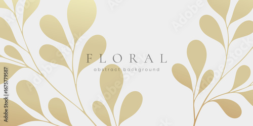 Luxury gold floral abstract background with minimal botanical leaves – elegant modern template for wedding, branding and packaging design